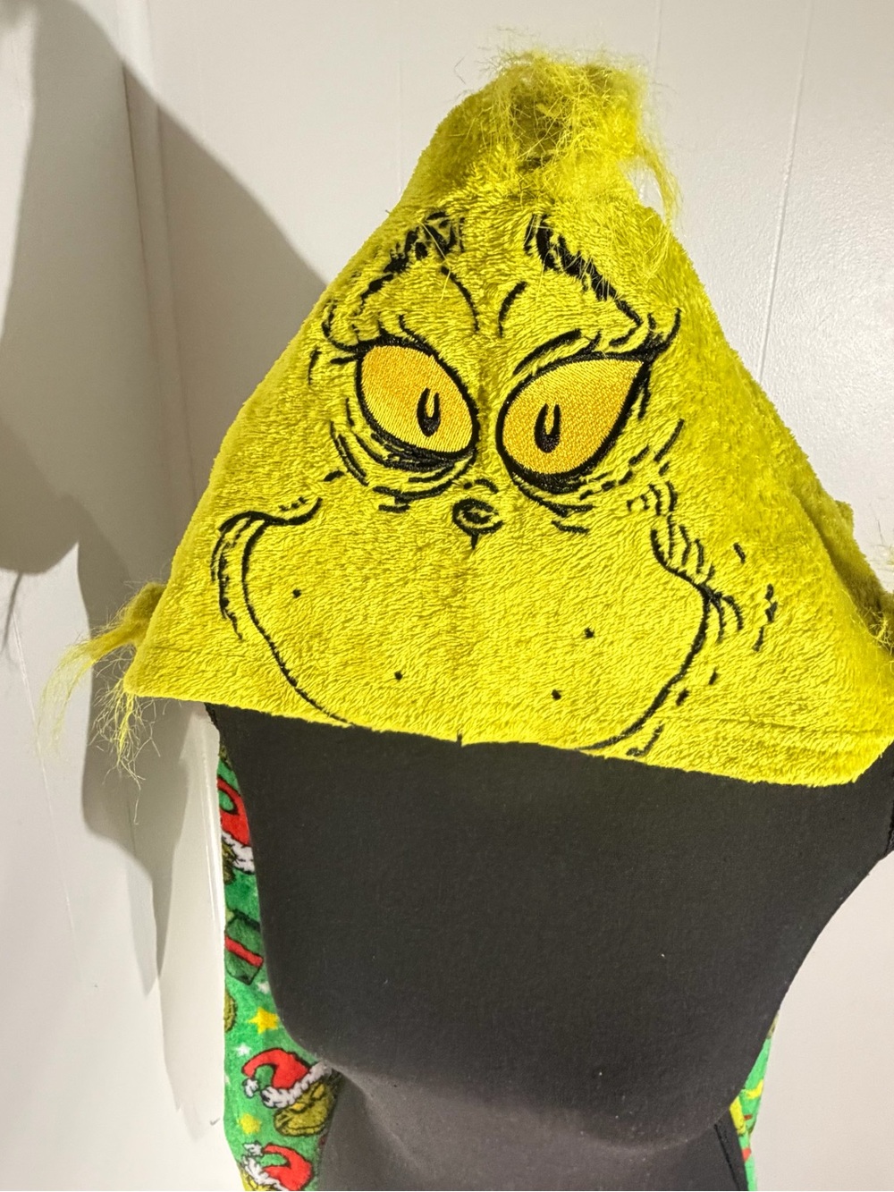 Dr. Seuss Grinch Green Fleece Hooded Onesie with Red Accents